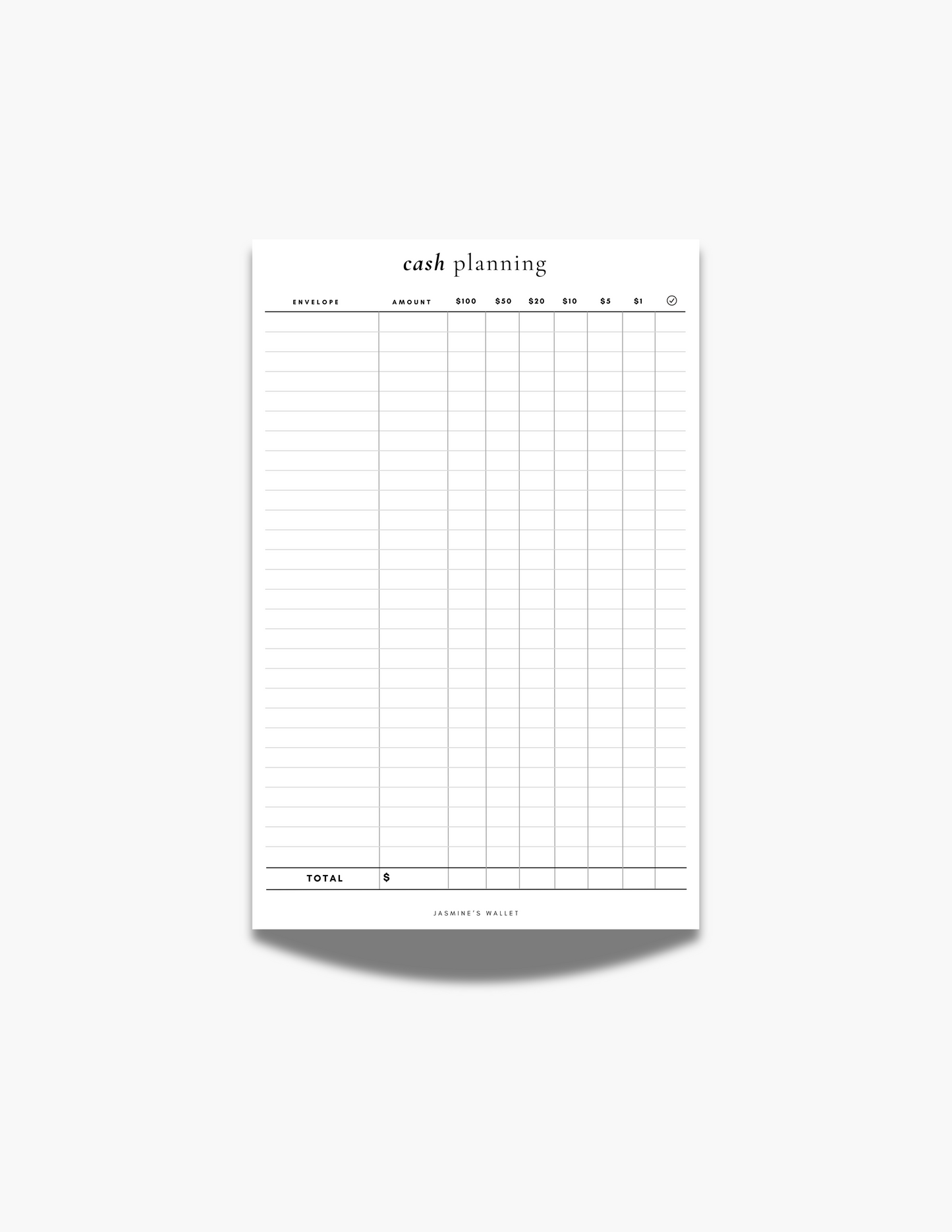 Cash Planning Notepad