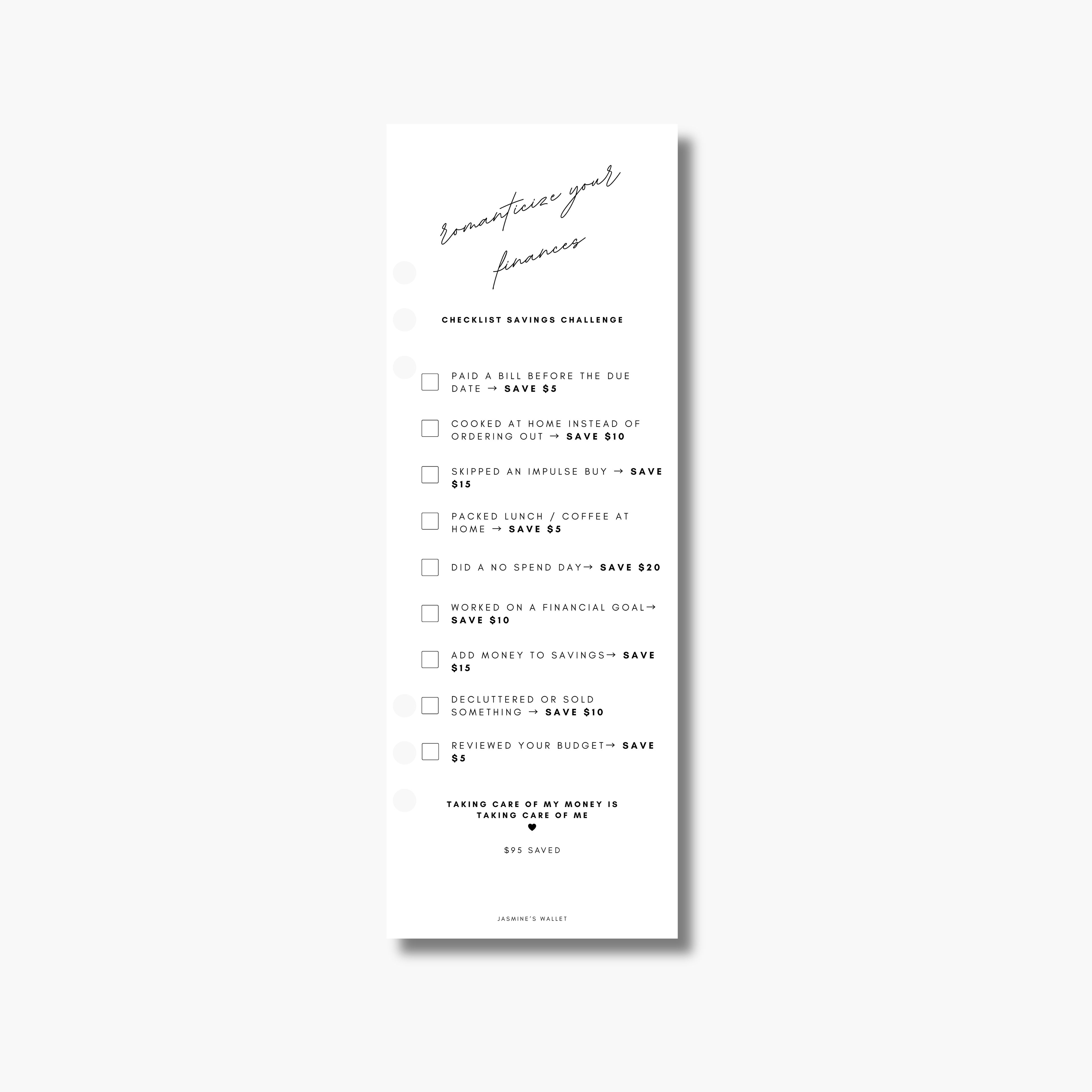 Romanticize Your Finances Checklist | Savings Challenge