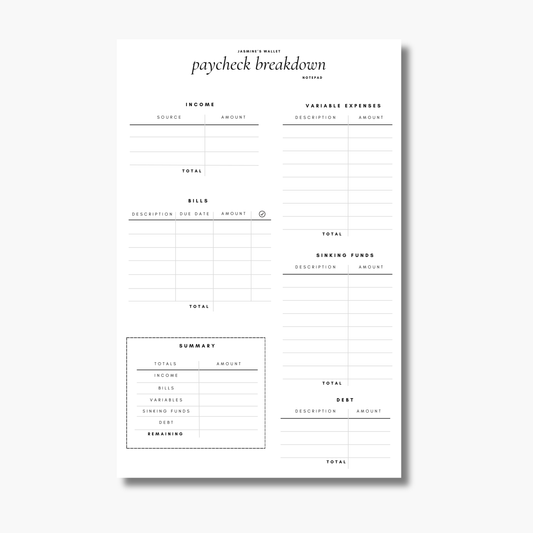 Paycheck Breakdown Notepad